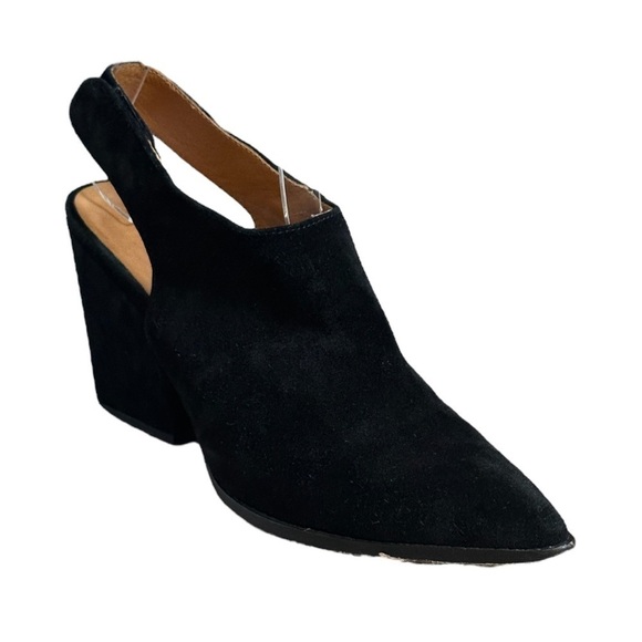 Bettye Muller Black Suede Slingback Booties 8.5 Point Toe Block Heel Vero Cuoio - Picture 1 of 11